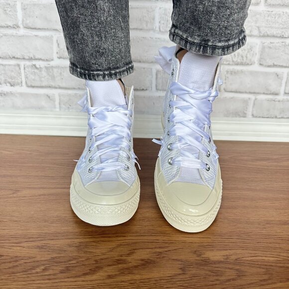 ❤️Converse Chuck 70 Hi Bow Pleated 9.5 Women Shoes Elegant Sneaker White A15191C - Picture 5 of 12